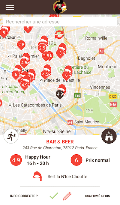 La carte des bières de noel et leur prix